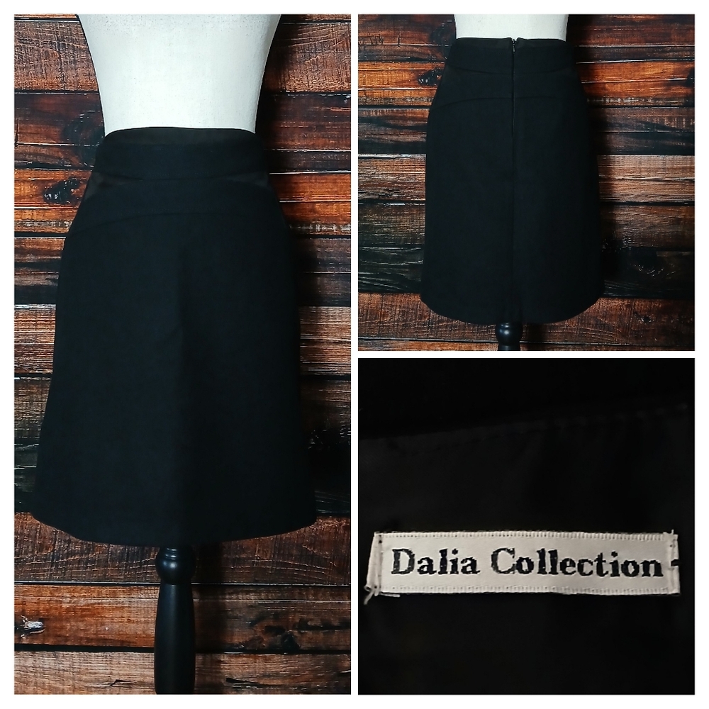 Dalia Collection Pencil Skirt 4 Black Wool Blend Banded Waist Lined Zip Back